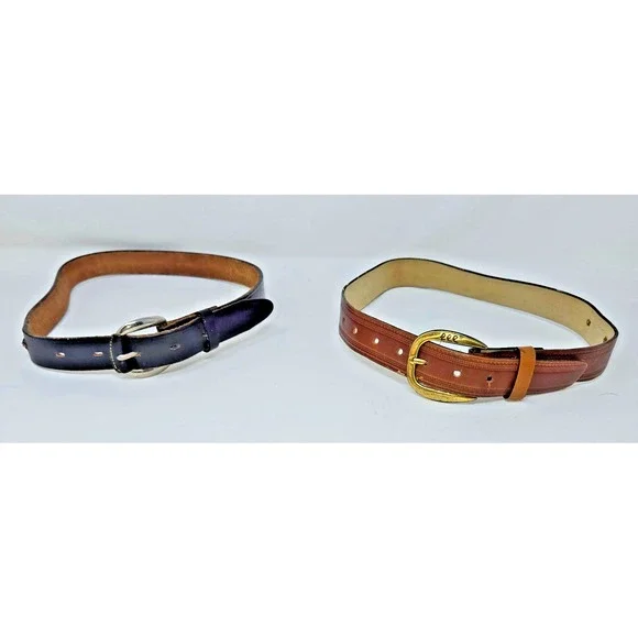 Vintage Lee Jeans Leather Boy's Belt Pair Black Brown 28 Inch Slide Buckle