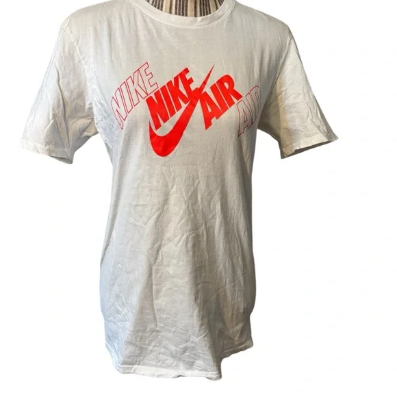 Nike Tee Small White Athletic Cut Short Sleeve Neon Orange Nike Air Logo Cotton