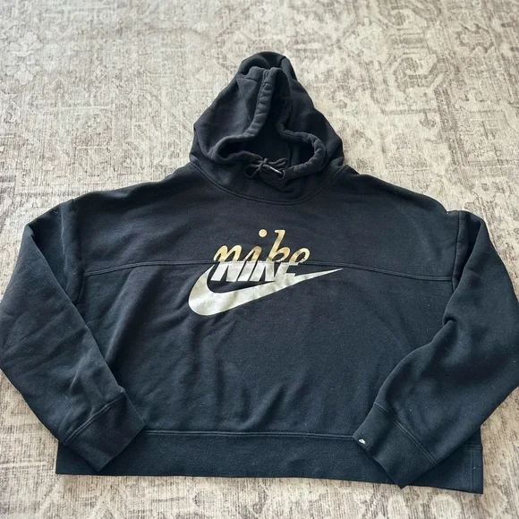 Nike Black Hoodie with Gold and Silver Logo