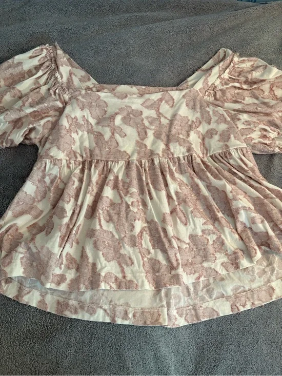 Maeve By Anthropologie Batia Textured Babydoll Peasant Top Puff Sleeves M Print
