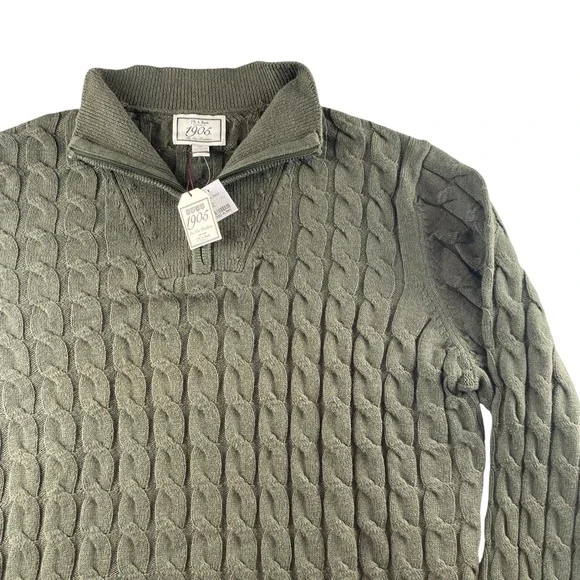 NWT Jos A Bank 1905 Men XL Olive Cable‎ Knit 100% Cotton Quarter Zip Sweater