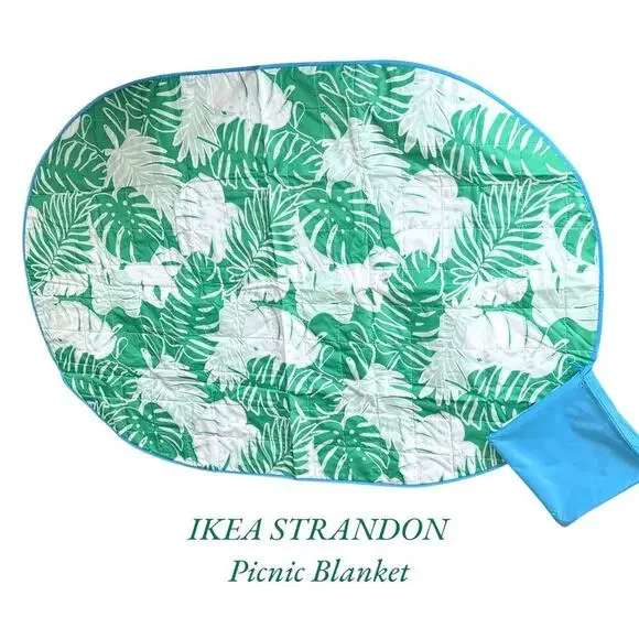 IKEA STRANDON White & Green Picnic Blanket Oval 44