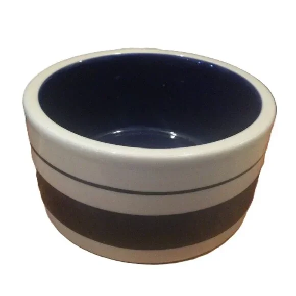 Dog Bowl Stoneware Blue Stripes with Blue Interior 5 x 2.75 inches