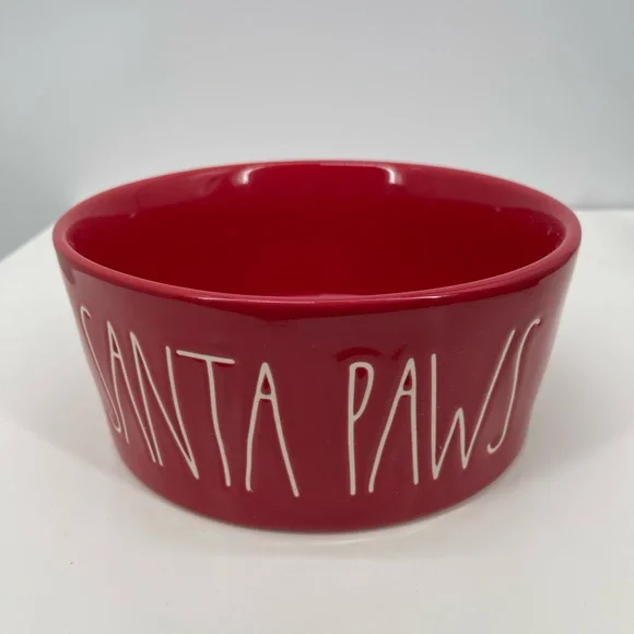Rae Dunn Red Santa Paws Dog Bowl Artisan Collection