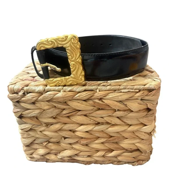 Bonwit Teller designer Leather Belt Gold Buckle Patent Leather Kids Size‎ M