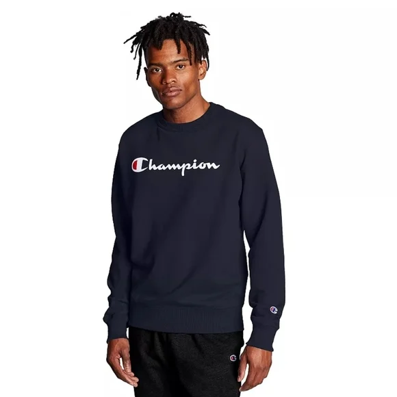 Champion Powerblend Graphic Crew Fleece Sweatshirt Men's Size Large Navy Blue
