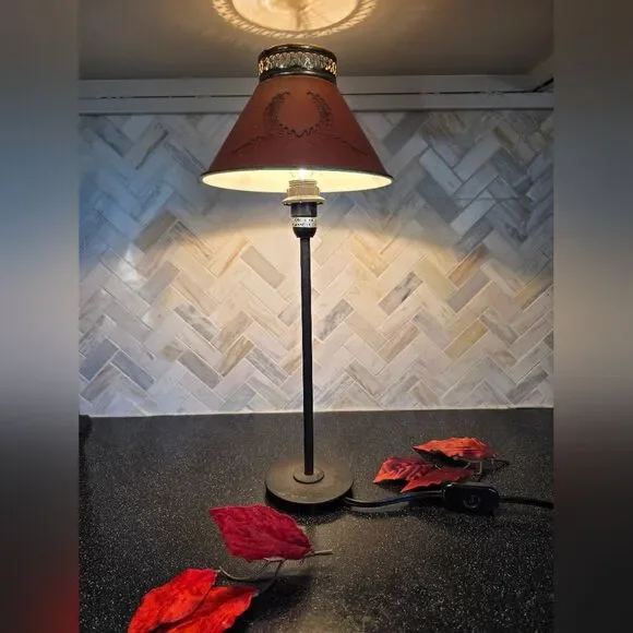 Vtg IKEA YNKA Footed Table Lamp Base With Clip On Brass & Rust Shade 16.5'