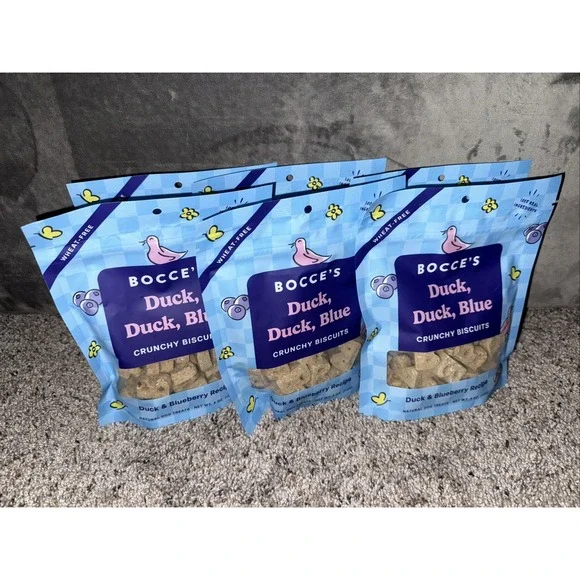 6‎ packs~Bocce's Bakery Crunchy Biscuits Duck Duck Blue Wheat Free Blueberry
