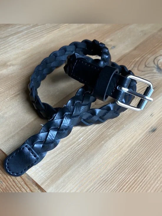 Black Braided Leather Belt Boys Small Length 27” EUC
