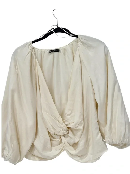 Zara Cream Twist-Front V-Neck Blouse size L