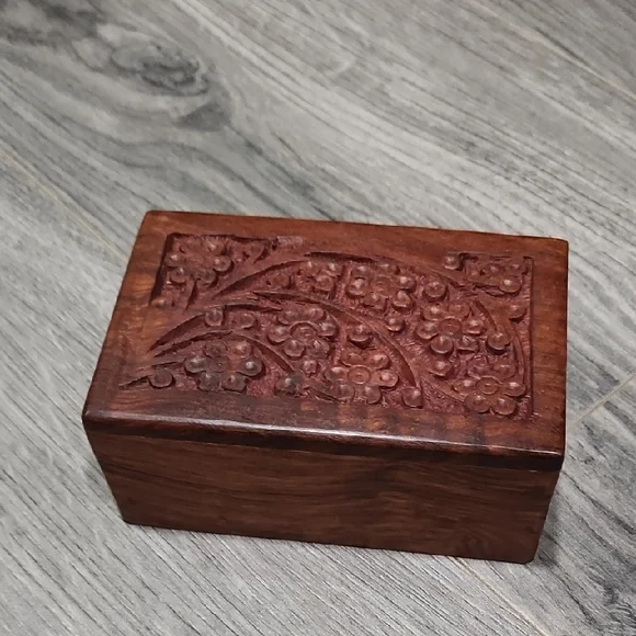 Flower Carved Wooden Hidden Storage Box