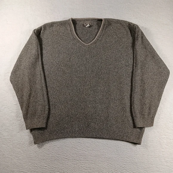 L.L. Bean Bean Sweater Mens XXL Green V Neck Ribbed Fisherman Cotton Blend USA