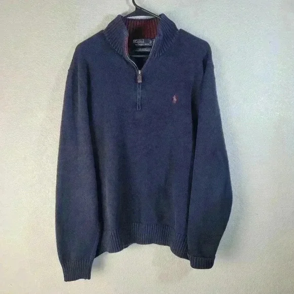 Vintage Polo By Ralph Lauren Exclusive Of Decoration Mock Neck Blue 1/4 Zip XL