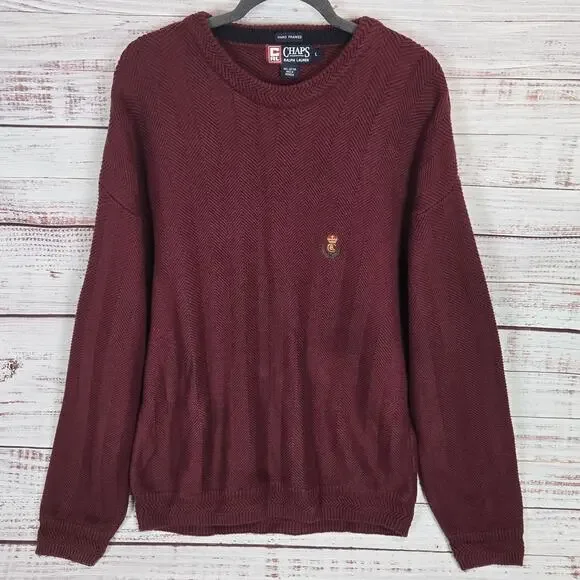 Vtg Chaps Ralph Lauren Mens Sweater Lg Burgundy Hand Framed Long Sleeve Pullover