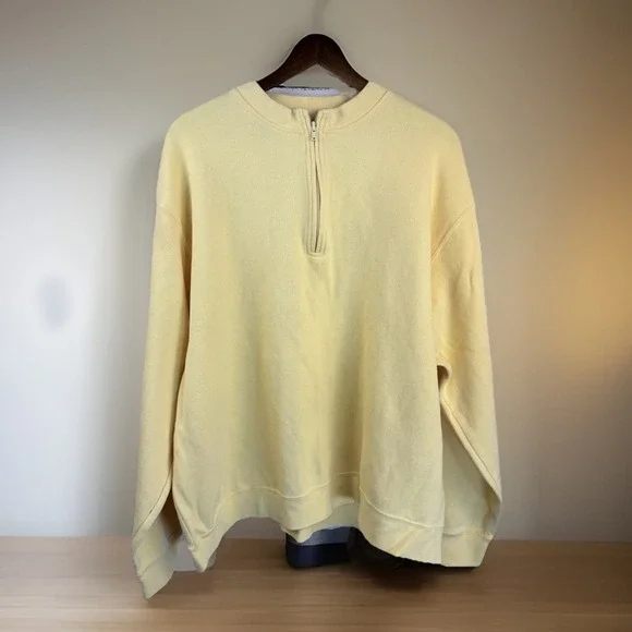 Orvis Sweatshirt Butter Yellow‎ Softest Quarter Zip Pullover Sweater XXL Cotton
