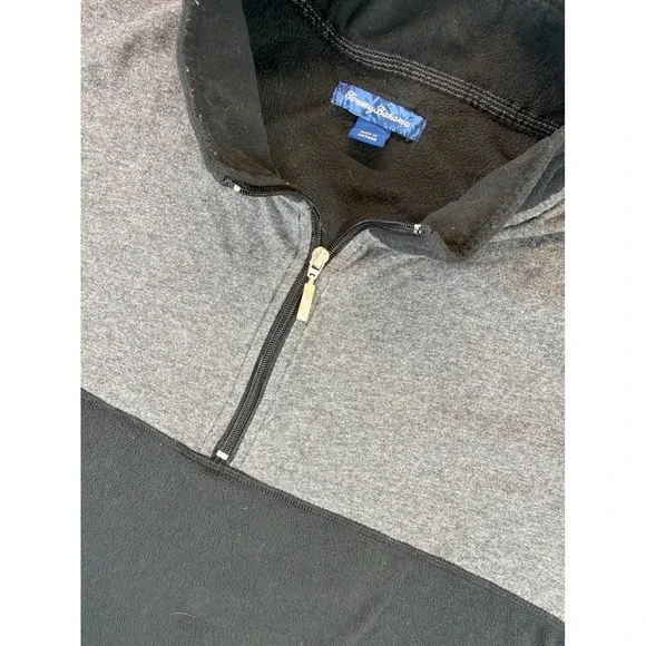 Tommy‎ Bahama Pullover Mens XXL Black Gray Colorblock Quarter Zip Fleece Comfort