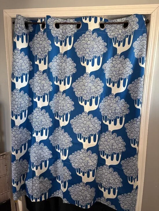 Ikea Kajsamia Tree Pattern Blue/White Curtain Panel 58x60
