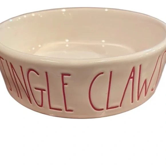 Rae Dunn Pet cat dog dish bowl white Jingle Claws Christmas