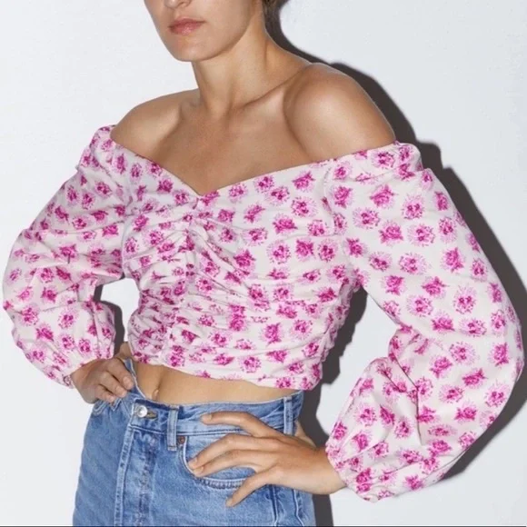 ZARA Floral Puff Sleeve Blouse