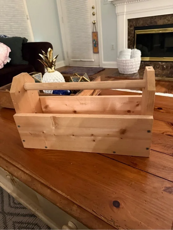 Handmade Solid Pine Wooden Tool Box Caddy Rustic Garden Tote Organizer 17.5x7×10