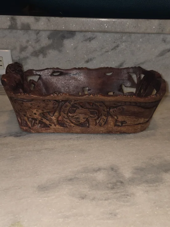 Hand‑Carved Wooden Decorative Tray – Rustic Boho Accent Bowl