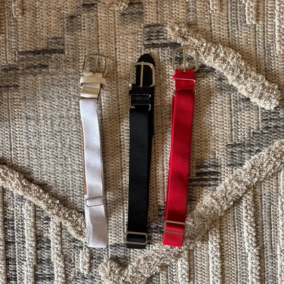 Softball belts Set of Three Adjustable Belts in Red, Black, and White size small