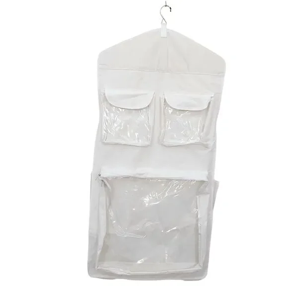Double Sided Hanging Closet Organizer Storage Bag White 22in x 47in