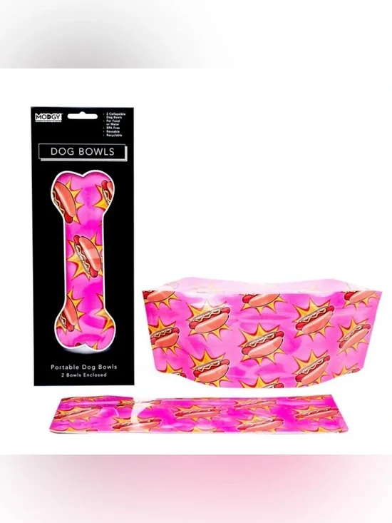 Hot Dog Print Collapsible Dog Bowls (2-Pack)