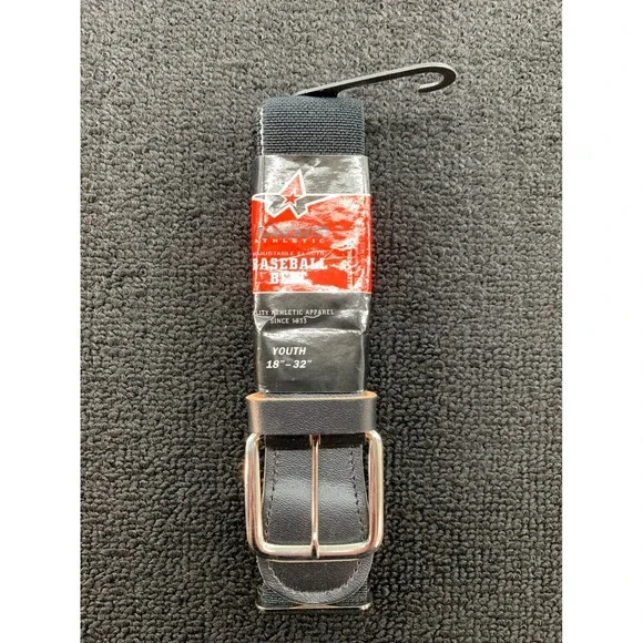 Youth Athletic Apparel Baseball Belt Adjustable 18-32‎ Black Leather Buckle