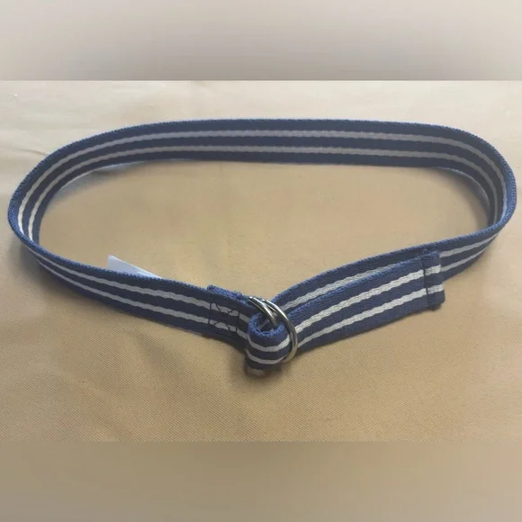 POLO Ralph Lauren Belt Boy Sz 7 Blue White Striped D-Ring Preppy Nautical