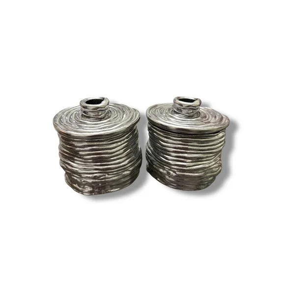 IKEA Aluminum Candle Holders Set of 2 Sculptural Modern Silver‎ Decor