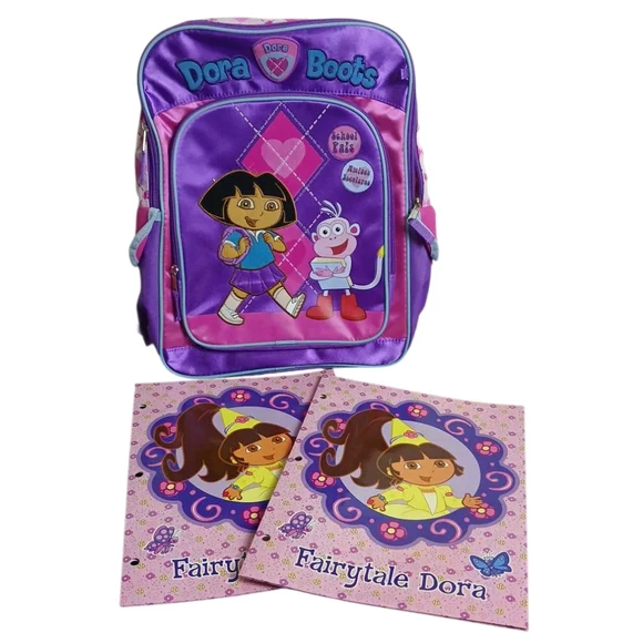 2006 Dora‎ the Explorer And Boots Purple Backpack With (2)Folders NWT