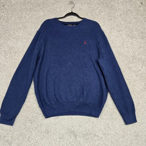 Polo‎ Ralph Lauren Sweater Mens XL Blue Pima Cotton Knit Pullover Crew Neck
