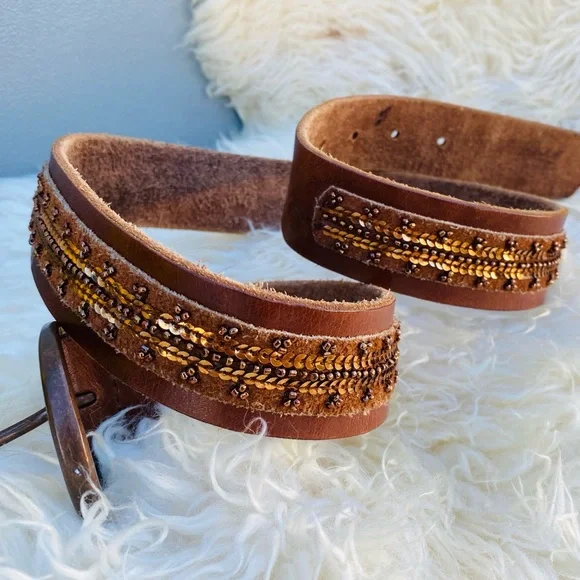 ABERCROMBIE kids brown leather beaded belt vintage y2k L/XL womens