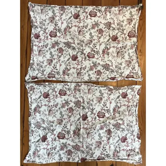 Set Pair IKEA Sprangort Burgundy Grey White Queen Full Cotton Floral Pillowcases
