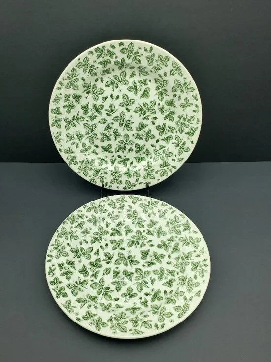 IKEA White Dinner Plates With Green Strawberries Flowers & Leaves