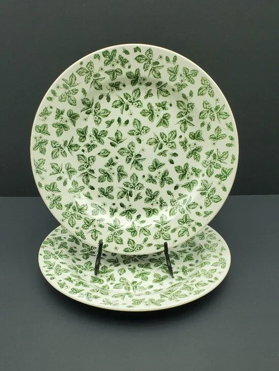 IKEA White Dinner Plates With Green Strawberries Flowers & Leaves