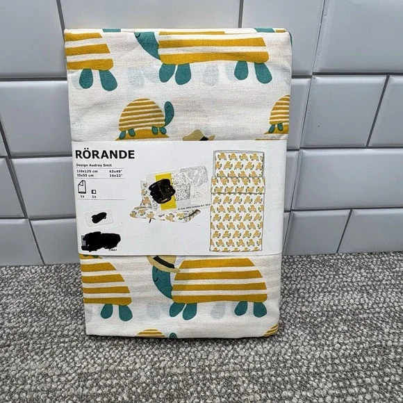 Ikea Rorande Crib Duvet Cover PLUS Pillowcase Turtle Yellow UNISEX‎ Bedding NEW