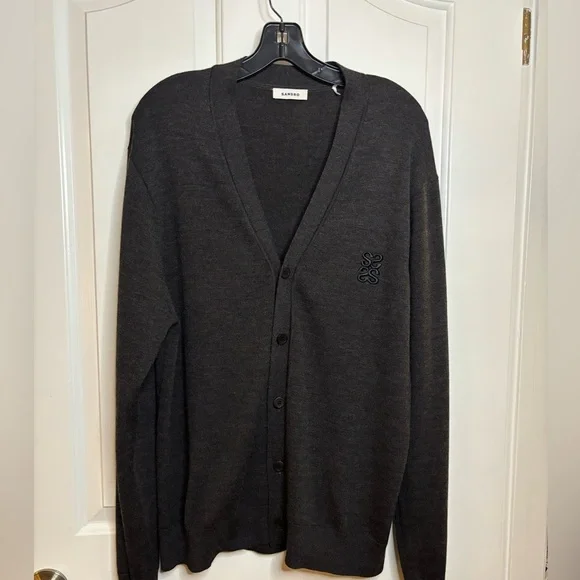 EUC SANDRO Men's Charcoal Grey Cardigan Wool Sweater size XXL
