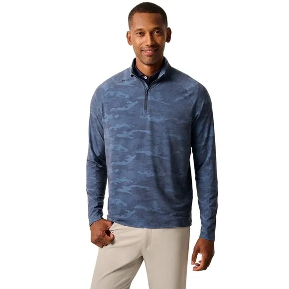 Johnnie-O Lightweight Camo Quarter Zip Pullover Blue Performance Stretch Golf M