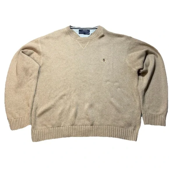 Tommy Hilfiger Sweater Mens XXL Beige Crewneck Knit Cotton Logo