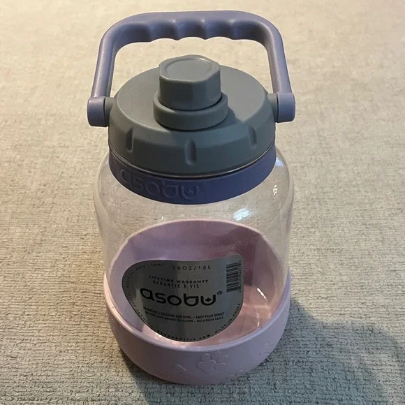 Asobu Dog Starter Water Bottle 50oz 1.5L Pink Removable Silicone Bowl TWB21