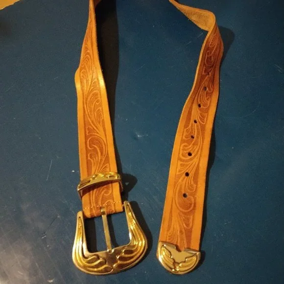 Beautiful TOOLED LEATHER Cowhide Western Belt - Kids Size