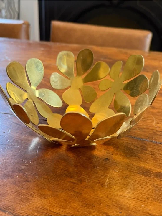 Vintage IKEA Gold Floral Metal Decorative Bowl