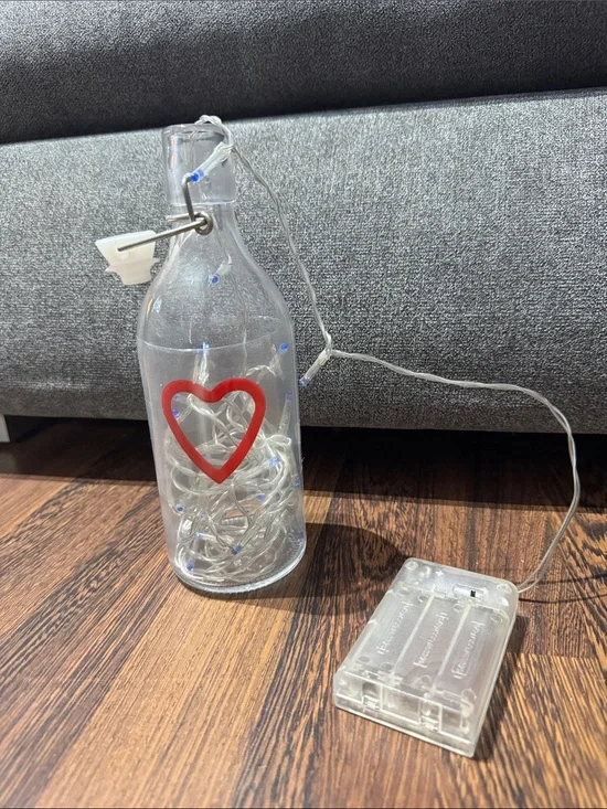 IKEA Clear Glass Bottle Lantern with Red Heart