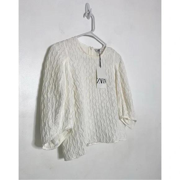 Zara Women’s Textured Blouse W/ Puff Long Sleeves