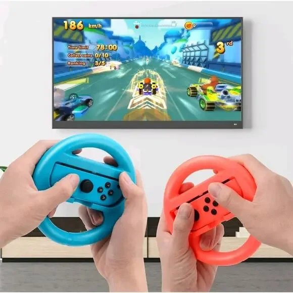 2 Pc‎ Set Pack Steering Wheel for Nintendo Switch Joy-Con Blue & Red Press Play