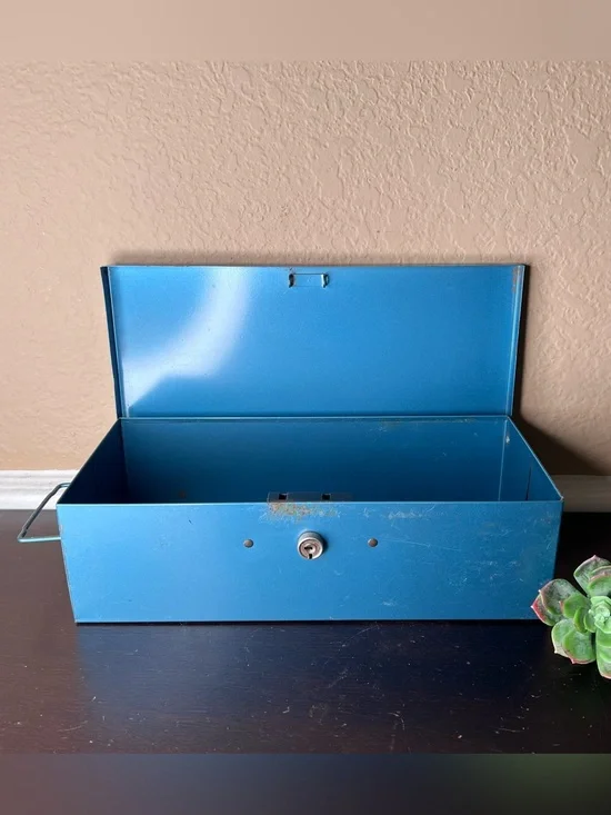 Vintage 1960's Merriam No. 8 Guardsman Metal Storage Box, Industrial Blue