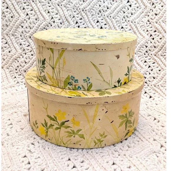 Vintage IRA Denmark Wildflower Nesting Tins Round Floral Decorative Storage