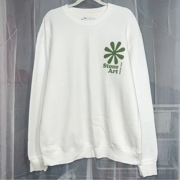 Denim & Flower Mens Stone Art Sweatshirt - White, Size L